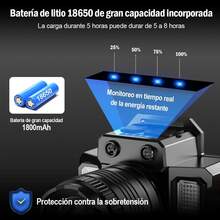 2 Pza/1 Pza Lámpara de Cabeza USB recargable, Lampara de Cabeza de Inducción LED, Linterna Frontal Recargable y Impermeable con 5 Modos, 360 Grados Ajustables para Cámping, Montañismo, Correr, Ciclismo,etc - Negro - Ver 7