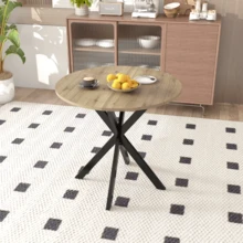 31.5 Inch Round Dining Table, Small Circle Kitchen Table With Metal Black Legs For 2-4 People,Modern Dining Room Table - 棕色 - 查看 2