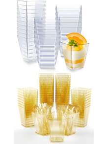 20pcs 5OZ Dessert Cups, Tall Trapezoid Mousse Cups, Pudding Cups, Hard Plastic Transparent Jelly Cups, Dessert Cups, Cake Cups, Square Cups, Homemade Ice Cream Cups, Cake Cups For Holidays, Celebrations, Parties, Desserts - Multicolor - View 4