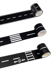 Reusable Cartoon Road Track Stickers, Cars And Tape - Black Polyurethane Tape/For Party Racing Decoration, DIY Road Traffic/Car Self-Adhesive Stickers/ Car-Themed Decoration (5m X 5cm Per Piece)