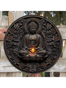 1 Stück 3D Buddha Wandkunst Dekoration, moderne runde Metallwanddekoration, 8 Inch Metall Halloween Wanddekoration, geeignet für Schlafzimmer, Büro, Studentenwohnheim, Feiertags-Dekoration - keine Stromversorgung nötig, keine Federn, ideales Geschenk für alle Anlässe, zufällige Lochposition