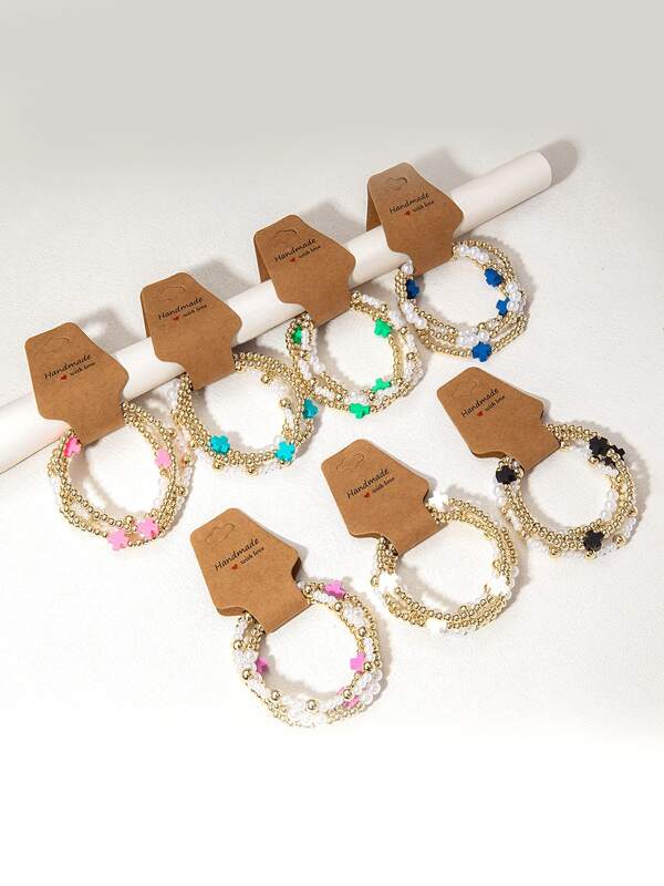 4-Piece Minimalist Cross Beaded Stretch Bracelet Set – & Versatile Jewelry, Perfect For Everyday Wear, Beach Vacations, And Stylish Parties. A Symbolic Gift Set Blending Faith, Fashion, And Effortless Stacking Style.