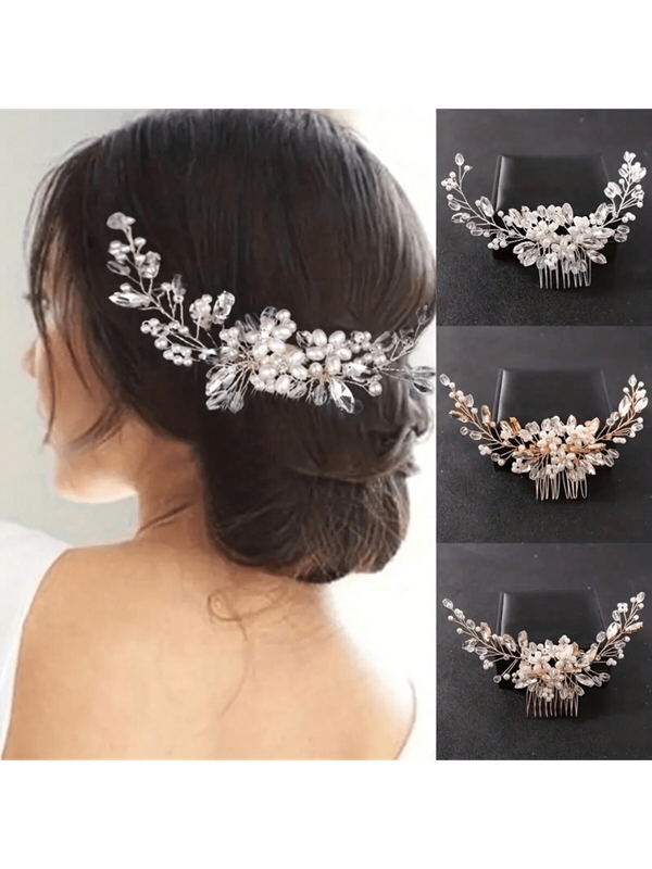 1pc Chic & Romantic Crystal, Diamond & Pearl Hairpiece, Suitable For Women Party, Wedding, Regular Outfit
