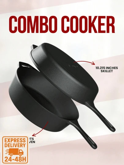 Kichly [ EXPRESS DELIVERY ] 3.0 L (3.2 Quart) Pre-Seasoned Cast Iron Combo Cooker Dutch Oven With Lid, 10.25-Inch (26 Cm) Dual-Function Skillet Pot & Casserole Dish, Premium Durable Cast Iron Cookware For Even Heat Distribution On Gas, Electric, Induction & Grill, Ready-To-Use Pre-Seasoned Surface, Ergonomic Loop Handles, Smooth Enamel-Free Finish For Rich Browning, Slow Simmering, Searing & Baking, Long-Lasting Design For Healthy Low-Oil Cooking, Perfect Family-Size Stock Pot & One-Pan Meals