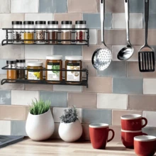 Spice Racks Organiser - 4 Tier Hanging Stainless Steel Wall Mounted For Spices And Condiments, Jars (Black) - Black - View 3