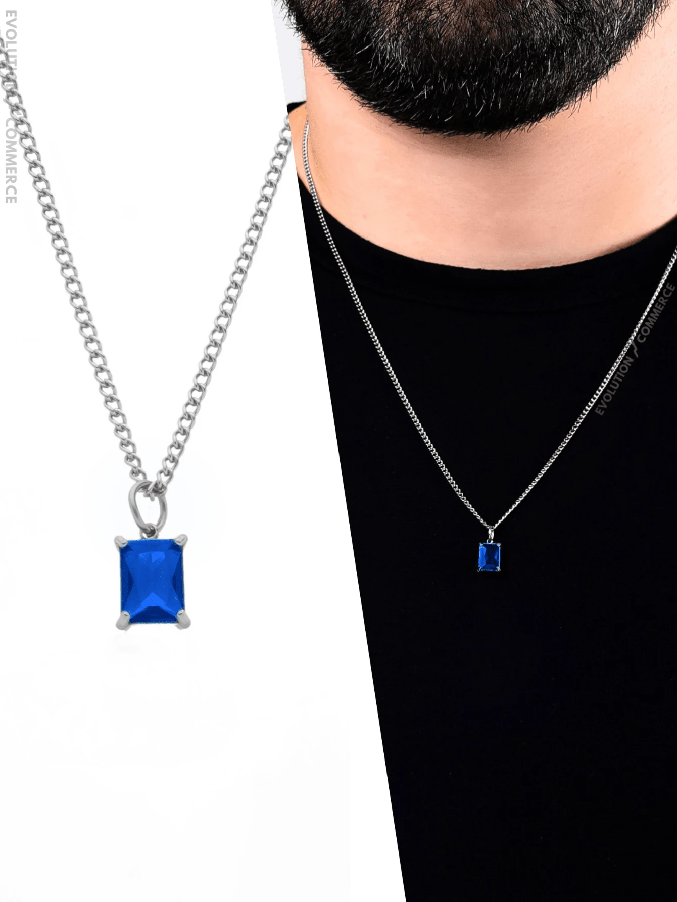 Men's Necklace Chain With Pendant Zirconia Rhinestone Green Blue Black Stone Stainless Steel Does Not Turn Black Chain Cord Can Get Wet Antiallergic Gift - Màu xanh lam - Xem 1