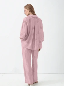 HZXVIC Damen Neuer Herbst Batik Lässig Urlaubs-Set mit Hemd mit Kragen und Tunnelzug Taille und Hose mit hoher Taille