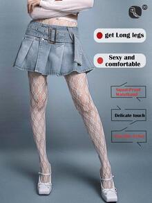 1 件提花镂空花朵黑白个性渔网袜，复古法式提花辣妹连裤袜