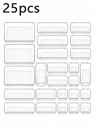 25pcs/11PCS/1PC Drawer Cosmetic Organiser, Clear Drawer Organiser Set, 4 Trays Of Different Sizes, Multi-Purpose Organiser, Can Store Various Small Items Such As Cosmetics, Clothes, School Supplies, Gadgets And Cutlery, Ideal For Dresser, Kitchen And Office Drawer For Women Storage Organizer Travel Essentials Back To School Dormitory Storage