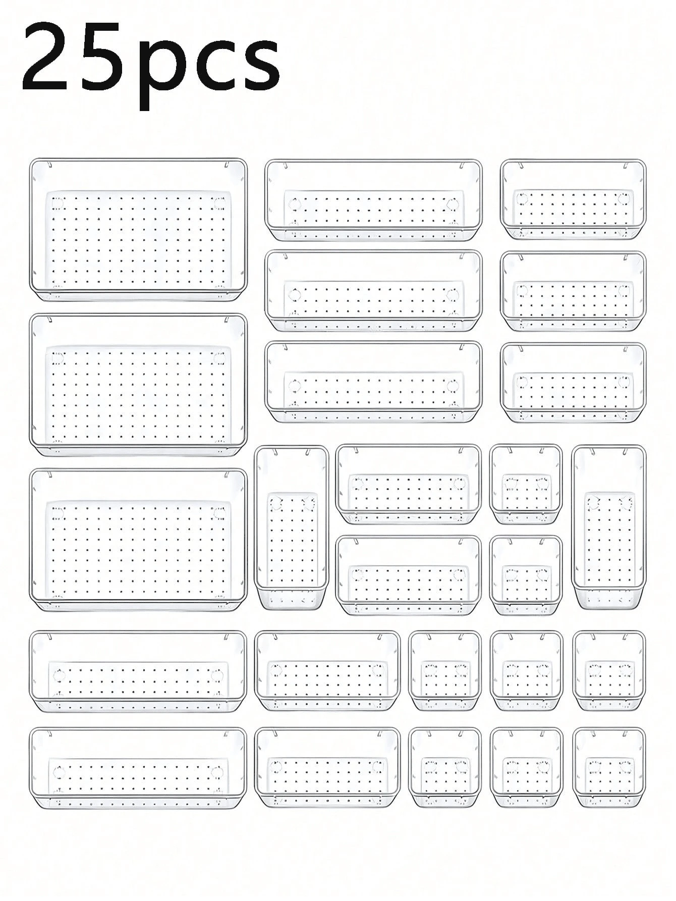 25 pièces/11 pièces/1 pièce Organisateur de maquillage pour tiroir, ensemble organisateur de tiroir transparent, 4 plateaux de différentes tailles, organisateur polyvalent pouvant ranger divers petits articles tels que cosmétiques, vêtements, fournitures scolaires, gadgets et ustensiles de cuisine, idéal pour la commode, la cuisine et le tiroir de bureau pour le rangement des femmes. Essentiels de voyage, retour à l'école, rangement pour dortoir
