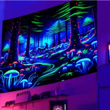 1 Stück Natur Leuchtteppich, UV-reaktiv, neon Kunst Wandteppich, Wandkunst zum Aufhängen für Zuhause, Wohnheim Dekoration, 79*58 Zoll, großer Polyester Wandteppich mit Fluoreszenz-Effekt als Geschenk für Männer, Frauen, Freunde, inklusive kostenlosem Installationspaket
