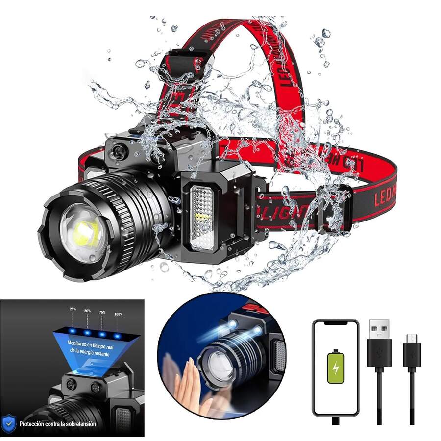 2 Pza/1 Pza Lámpara de Cabeza USB recargable, Lampara de Cabeza de Inducción LED, Linterna Frontal Recargable y Impermeable con 5 Modos, 360 Grados Ajustables para Cámping, Montañismo, Correr, Ciclismo,etc