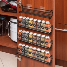 Spice Racks Organiser - 4 Tier Hanging Stainless Steel Wall Mounted For Spices And Condiments, Jars (Black) - Black - View 1