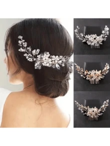 1 peça de aplique de cabelo chique e romântico de cristal, diamante e pérola, adequado para festas femininas, casamentos e trajes regulares