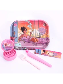 5-Piece Smoking Accessories Set, Multi-Element Cigarette Rolling Tray & Supply Combo, Colorful Grinders & Cone Paper Holder - Multicolor - View 3