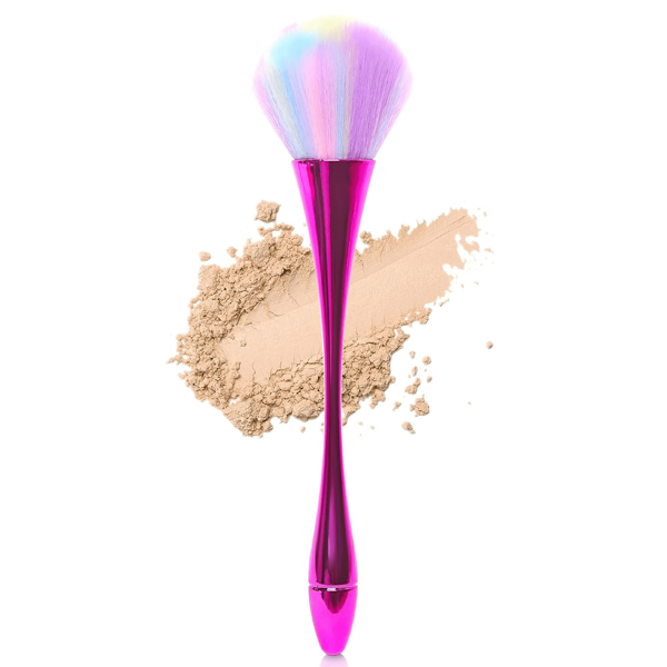 1pc Gentle -Shaped Nail Dust Brush With Holographic Aurora Color, Long Handle Contour Blush Brush, Soft Bristles Suitable For Loose Or Pressed Setting Powder, Bronze Fiber Makeup Brush