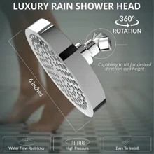 [High-Pressure Rainfall Shower Head] 6-Inch High-Pressure Rainfall Shower Head - Adjustable Angle, Chrome Finish, Wall/Ceiling Mount, Round Polished Bathroom Accessory
