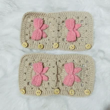 onEternal 1pc Handmade Crochet Pink Bow Steering Wheel Cover And 2pcs Seatbelt Covers Car Interior Decor Set