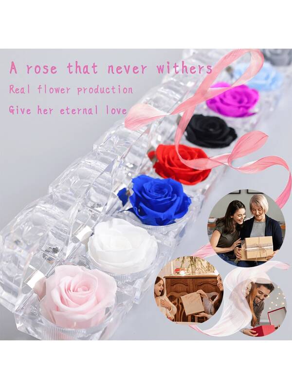 9-Farben Ewige Rose Ringbox | Konservierte Blumen Schmuckgeschenk für Hochzeiten, Valentinstag & Braut-Andenken (Luxus-Geschenkbox), Künstliche Pflanzen
