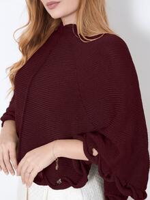 Women's Poncho Coat Knit Cape Elegant Blouse Winter Cold Warm Marrie Knit - 紅木色 - 查看 6