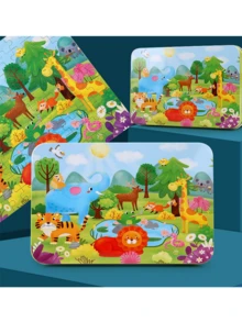 100 Pieces Iron Box Wooden Jigsaw Puzzle Puzzle Children's Puzzle Baby, Cartoon Wooden Early Education Toy, Christmas Gift/ - Multicolor - View 10