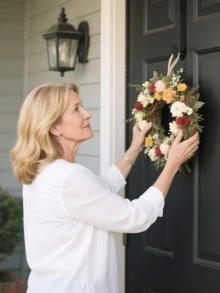 1pc-Heavy Duty Metal Door Ring Hooks,Black Home Decoration Door Hooks,Wreath Hangers For Front Door, Wreath Door Hanger,Metal Wreath Hanger For Welcome Sign Indoor Wreath Hanger, Spring Festival Wreath Decoration, Metal Hanger, Sundry Hanger, Doorway Decoration Hook, Spring Wreath, Valentine's Wreath, Easter Wreath,Halloween, Thanksgiving Day, Christmas, Autumn - Black - View 2