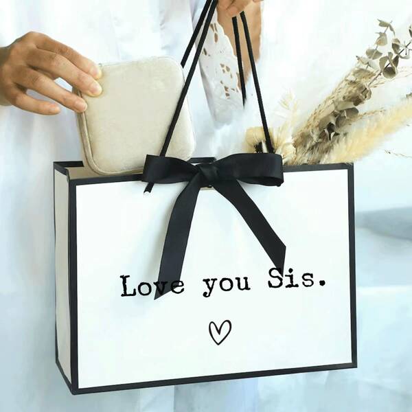 1 Pc Sister Gift, Fashion Letter Print Gift Bag, Paper Gift Bag For Sister, Women's Casual Handbag, Sister Birthday Gift, Perfect For Party Favors
