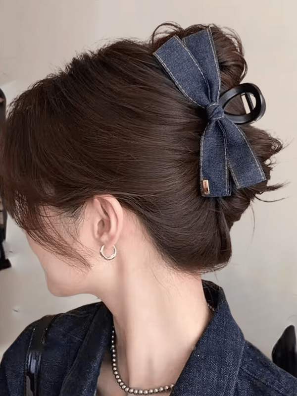 1 pezzo fermaglio di alta qualità per capelli di donne, con fiocco, di colore blu jeans, grande, per l'intera parte posteriore della testa
