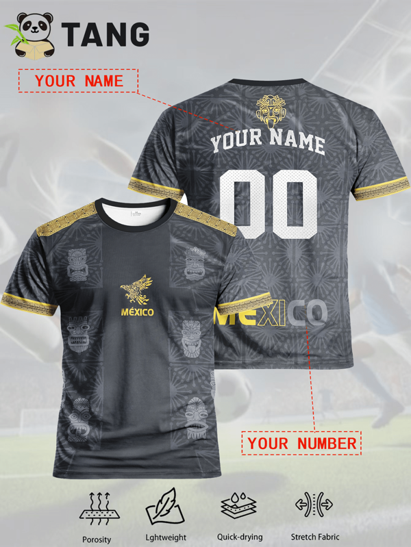 Camiseta de fútbol mexicana personalizable para hombres, cómoda camiseta deportiva de cuello redondo, adecuada para entrenamiento de fútbol, uso casual, regalo, elegante, de moda, hipster, casual, minimalista chic, personalizada, única, disfraces de hombre, armario cápsula, estilo básico/urbano para hombres, regalos ideales para él, novio, familia, amigos, para cumpleaños, para vacaciones/días festivos, para escuela/competición, para deportes/escalada