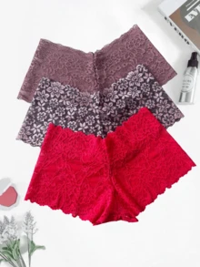 Kit 5 Panties Briefs Lingerie Thong Shorts Lace Women's Briefs Sexy Lingerie - 彩色 - 查看 2