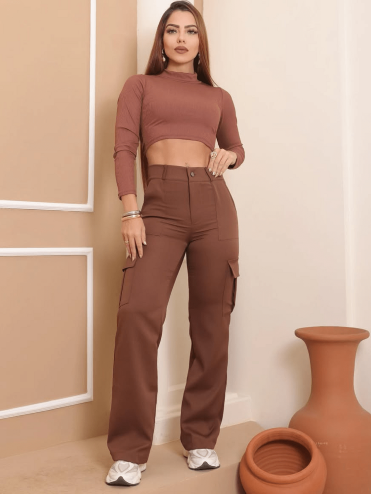 Women's Cargo Pants Tailored Side Pockets High Waist Casual Comfortable  Fashion - Rust Brown - View 3