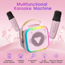 Reletech 粉色家用KTV音響套裝，16個驅動單體音訊，DSP晶片4種音效模式，漸層LED燈，一鍵人聲消除，雙麥克風，兼容WeSing，適合旅行與家庭派對 - 彩色 - 查看 5