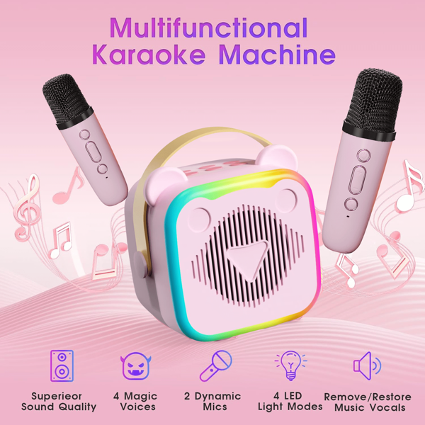 Reletech [Cherry Blossom Pink] 16 Core High Volume KTV Sound Package | High-End Mountain View DSP Chip+4 Kinds Of Sound Effects | Dazzling Color Gradient Light+One Button Acoustic Cancellation | Dual Microphones+Compatible With Tk/National Karaoke | Family Karaoke Artifact | Sports, Travel, Family Party | Best Gift For Friends Birthday Gift