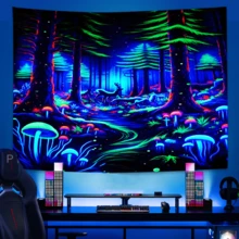 1 Stück Natur Leuchtteppich, UV-reaktiv, neon Kunst Wandteppich, Wandkunst zum Aufhängen für Zuhause, Wohnheim Dekoration, 79*58 Zoll, großer Polyester Wandteppich mit Fluoreszenz-Effekt als Geschenk für Männer, Frauen, Freunde, inklusive kostenlosem Installationspaket