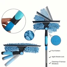 1pc Heavy-Duty Window Cleaning Brush & Squeegee – Extendable Stainless Steel Handle,Reusable Squeegee Brush, Suitable For Outdoor And Glass Cleaning, Includes Multiple Components And Machine Washable Chenille Fabric, Brush Cleaning Tools