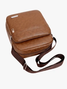 1个男士休闲单肩包，PU皮革斜挎包，商务包，节日礼物 - 彩色 - 查看 10