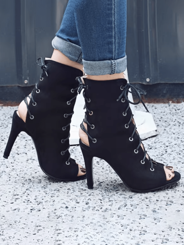 hanxiangyuzu Women's Fashion Party Lace Up Sexy Stiletto High Heel Shoes, Jazz Dance Peep Toe Dancing Boots, Breathable Ballroom Shoes, Goth Style