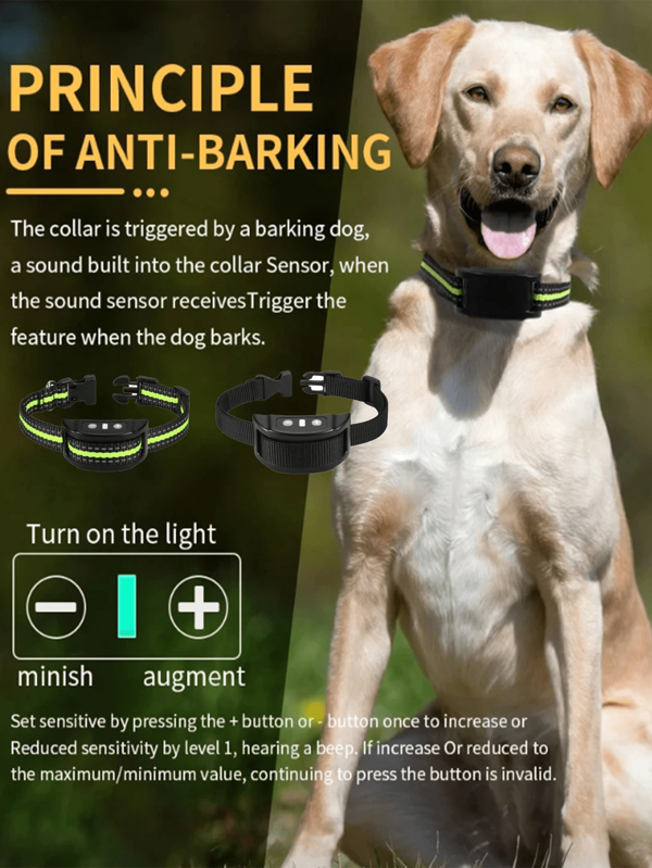 1 Piece Electric Shock Stop Barking Green Dog Training Electric Shock Collar Rechargeable Dog Shock Collar With Night LED Light Adjustable Nylon Strap Beeping Vibration Rechargeable Waterproof Dog Training Collars For Small To Large Dogs 5-150 Lbs