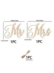 3PCS New Wooden Mr. And Mrs. Wedding Creative Seat Logo Mr. And Mrs. Wedding Ceremony Chair Pendant - Wood Color - View 3