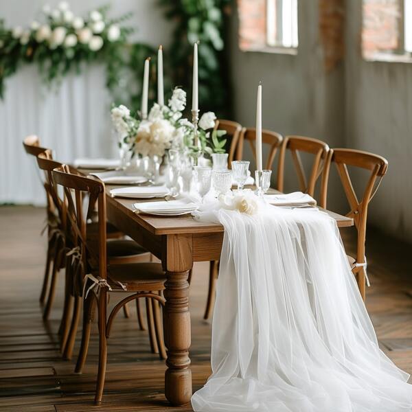 White Chiffon Archway Fabric, Wedding Archway Fabric, Birthday Party Background Decoration, Polyester Romantic Party Decoration For Wedding, Wedding Party Bridal Shower Decor Room Decoration Supplies, Suitable For Wedding Archway, Stair Fence Decor, Chair Back Decoration, Sheer Mesh Door Curtain, Gauze Table Runner, Table Cover, Banquets Party Supplies