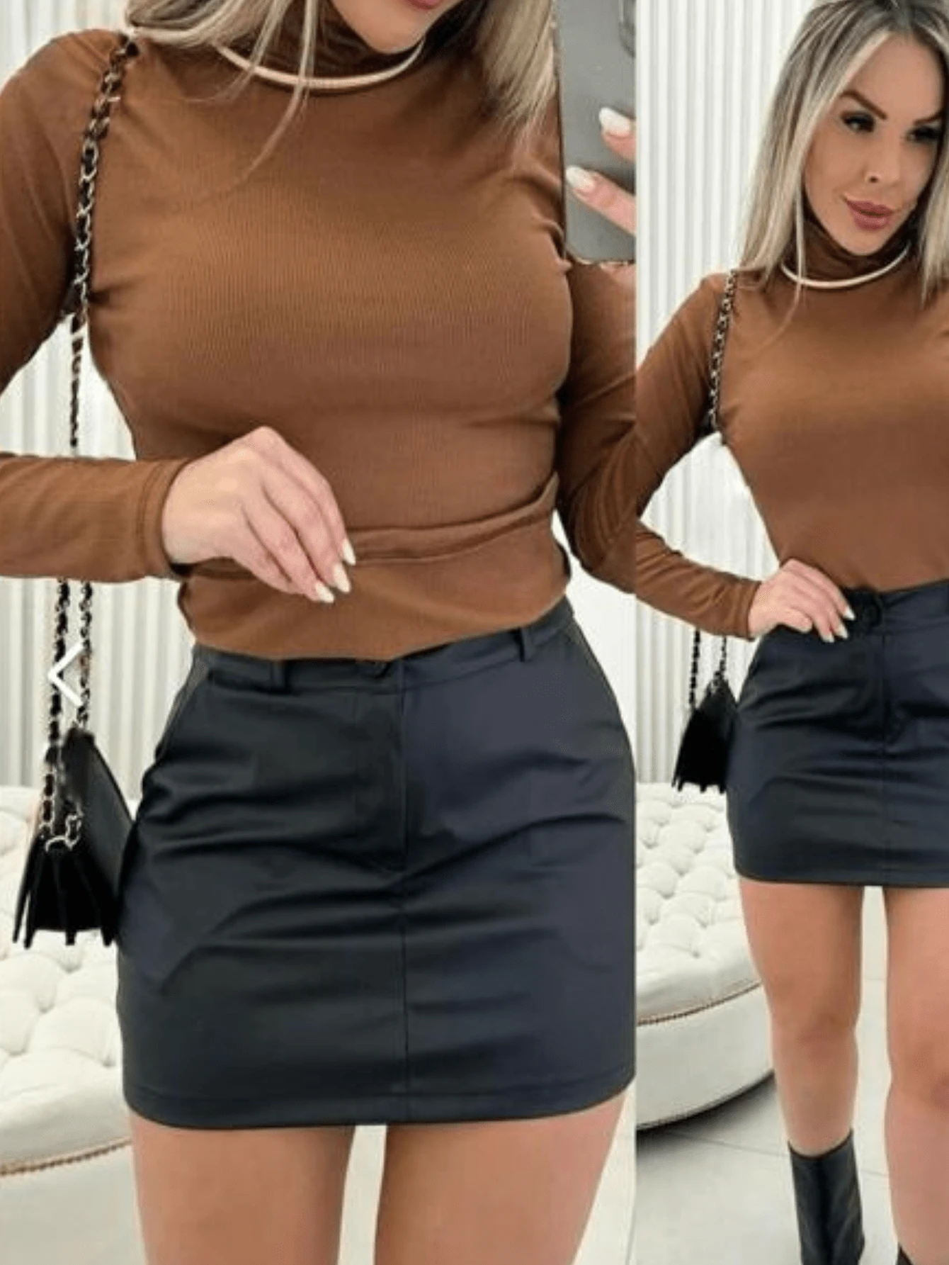 Women's Turtleneck Long Sleeve Casual Autumn And Winter Blouse - Rỉ Nâu - Xem 1