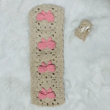 onEternal 1pc Handmade Crochet Pink Bow Steering Wheel Cover And 2pcs Seatbelt Covers Car Interior Decor Set