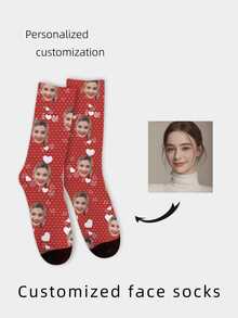 1 双定制脸部袜子、定制照片袜子、定制印花袜子、个性化搞笑脸部袜子、定制图片袜子、将任意脸部印在袜子上、周年纪念礼物、情人节礼物、生日礼物、结婚礼物、母亲节礼物、父亲节礼物、最好的朋友礼物、送给妈妈/爸爸的礼物、送给女朋友/男朋友的礼物、送给她/他的礼物