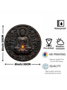 1 Stück 3D Buddha Wandkunst Dekoration, moderne runde Metallwanddekoration, 8 Inch Metall Halloween Wanddekoration, geeignet für Schlafzimmer, Büro, Studentenwohnheim, Feiertags-Dekoration - keine Stromversorgung nötig, keine Federn, ideales Geschenk für alle Anlässe, zufällige Lochposition