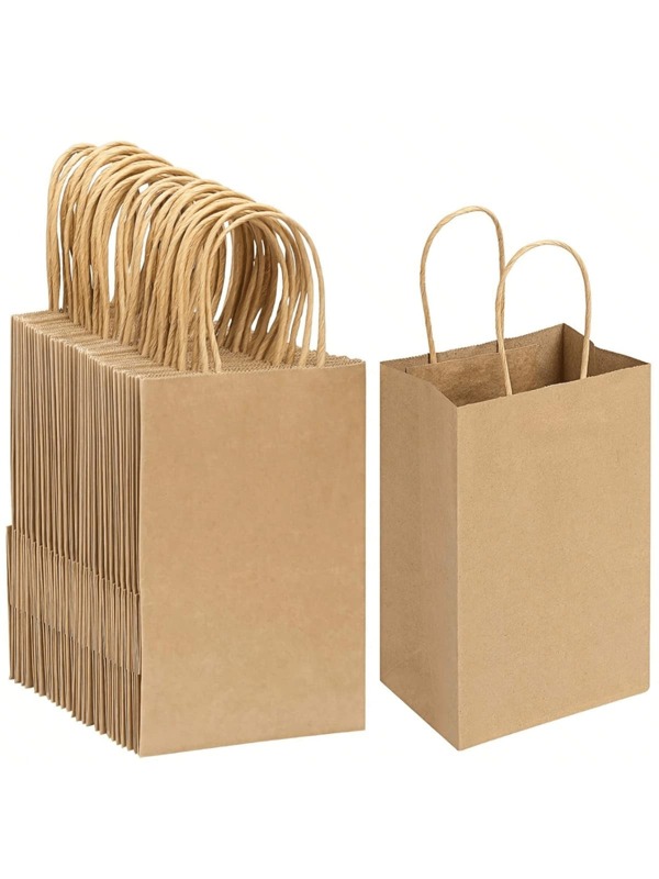 50pcs Natural Cowhide Hand-Held Paper Bag With Handle, Loose Brown Paper Shopping, Wedding, Birthday, Party Gift Bag, Shopping Price, Retail Bag, Small Business Handmade Bag, Candy Bag, Snack Bag, Suitable For Goody Craft, Suitable For Thanksgiving, Easter, Christmas, Flower Shops, Shopping Malls.