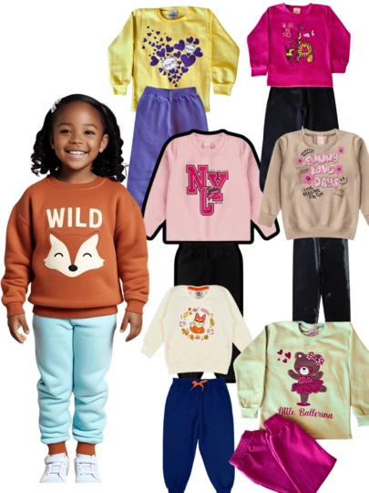 Kit 8 Peças Moletom Infantil Menina 1 ao 14 Inverno 4 Blusas + 4 Calças - Envio Rapido