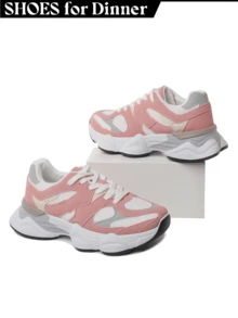 [Size Up Half Size] Women Colorblock Platform Soft Sole Walking Spring Chunky Sneakers Platform Trainers Sporty Style Essential Versatile For Everyday Wear, Casual, Travel, Weekend, Streetwear, Daily, Airport, City Explorer, Party, Concert, Waking, Campus, College Outfits, School, Business Casual, Walking, Summer, Spring, Autumn, Winter | Grey Pink White - ETHAN-1 - Hồng - Xem 1