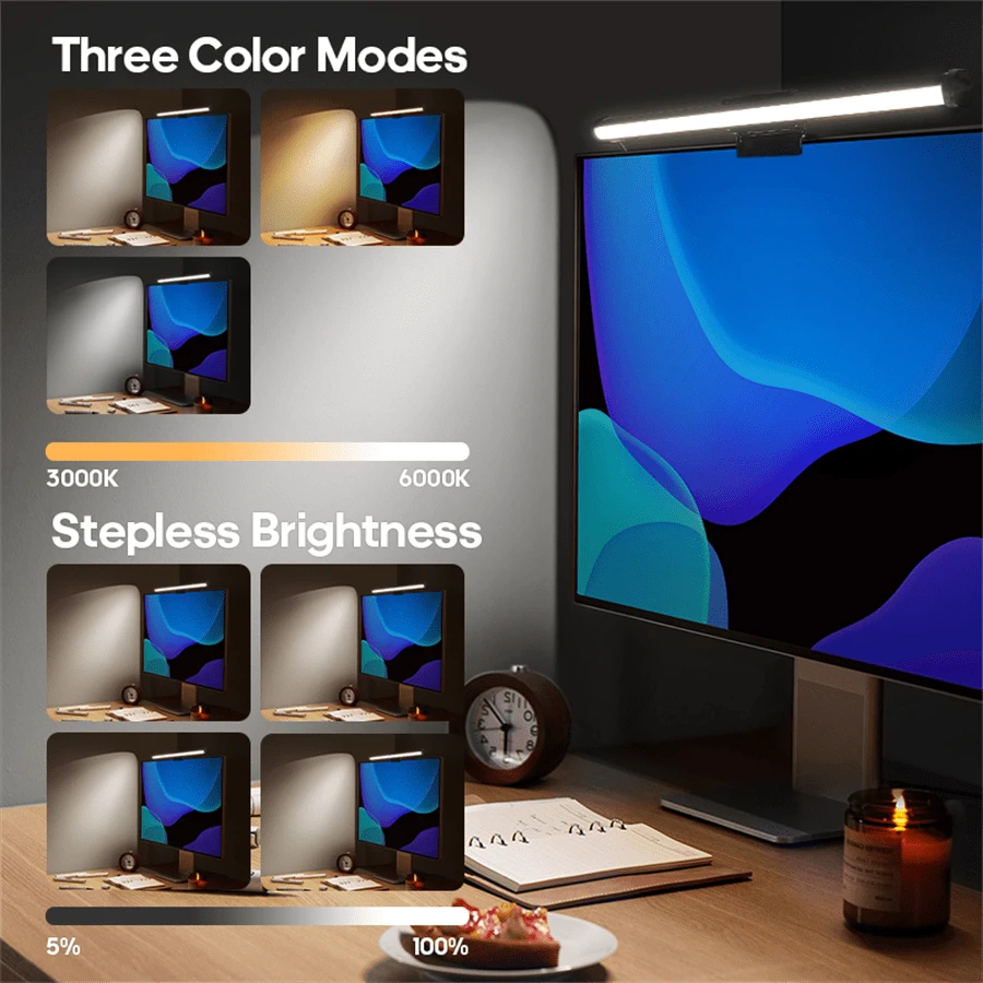 1pc LED Computer Screen Light, Gaming Desk Lamp, Office Desktop Game Fill Light, With A 45 Degree Adjustable Range, Adjustable Light Bar, 3 Color Temperature Modes, USB Powered Display Light For Desktop/Office/Home/Gaming