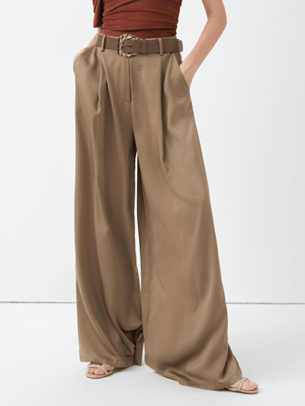 HZXVIC Women's New High Waisted Solid Color Belt With Satin Texture Casual Wide Leg Pants, Office