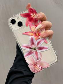 1 pieza Funda de teléfono a prueba de golpes de TPU con diseño de flor de lirio compatible con Apple AirPod 16 15 14 13 12 11 ProMax, apta para todas las series